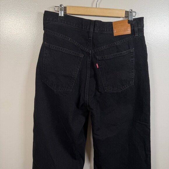 Levi's Ribcage Wide Leg Crop Jeans Size 31 Black Denim High Waist Hemmed - Picture 8 of 9